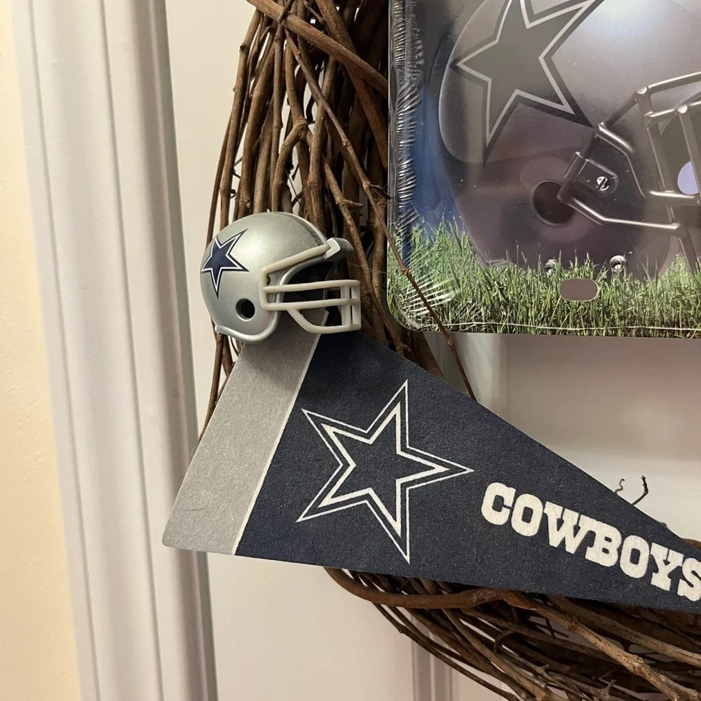 Cowboys Themed Holiday Wreath with Blue and Silver Accents
